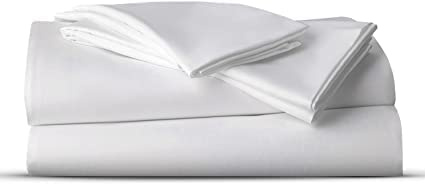 AATH COLLECTION Bed Sheet Set, 100% Egyptian Cotton, Easy Care & Super Soft 4 Pieces Bedding Set - Flat Sheet & Fitted Sheet with 2 Pillowcases (WHITE, Double)
