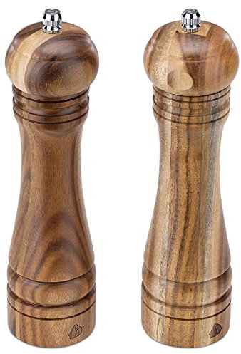 Navaris Set Macina Sale Pepe in Legno di Acacia - Macinapepe Macinasale Manuale 21,3x5,5cm - Macinino da Tavola Spezie - Design Classico Ristorante