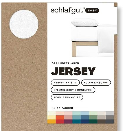 Schlafgut Easy Jersey Spannbettlaken 140x200 bis 160x200 Full-White, Spannbetttuch aus 100% Baumwolle