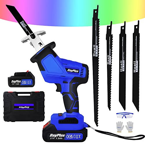 Akku Säbelsäge Bürstenlose Elektrisch Knochensäge Fleischsäge mit 1.5Ah Akkus und Schnellladegerät, 1900 SPM Elektrische Handsäge, Leistungsstarke Motor-Stichsäge mit 4 Blätter Lieferumfang Enthalten