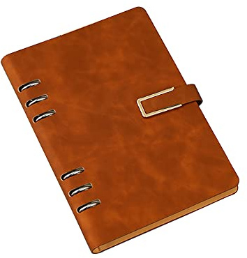 Carpeta A5 con 6 Anillas de Cuero, Cuaderno de Tapa Dura, Diario Simple con Hojas Recargables, Carpeta de Viaje para Diario, Planificador Personal, Negocios, Marrón