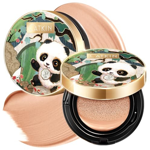 CATKIN Panda Land Air Cushion Foundation mit Vollständiger Deckkraft, Atmungsaktiv, Feuchtigkeitsspendend, Pflegend, Porenfreies Gesichts-Make-Up Für Empfindliche Haut, Sheer Finish, 15g*2