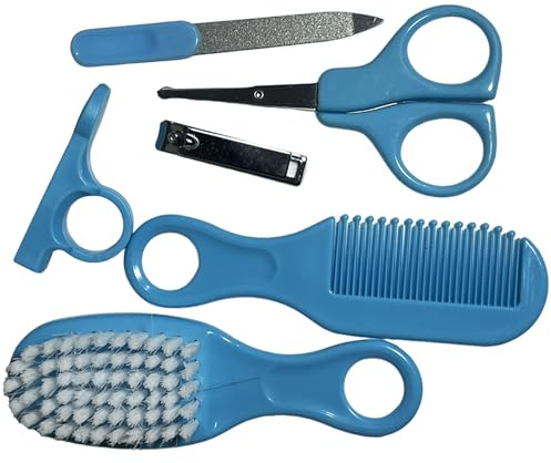 Syiyunran Cuidado Lima Set Para CortaúñAs Bebé - 6 In 1baby Manicure Set And Pedicure Set, Nail Scissors, Scissors, Nail File, Brush, Hair Brush, For Newborn Infants Toddlers （Blue）