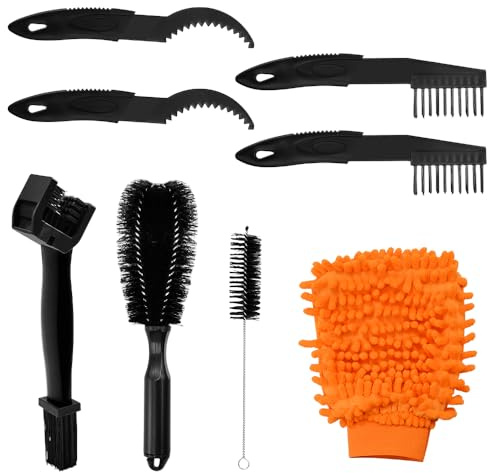 CAREDGO Lot de 9 Kit de Nettoyage pour Vélo Kit Nettoyage Chaîne de Vélo Brosses de Nettoyage pour Vélo Kit Outil Nettoyage Chaine de Velo kit de Nettoyage pour Vélo pour Roues Dentées et Manivelles