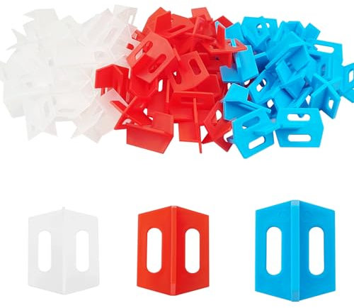 150Pcs Tile Leveling System Reusable 3 Side Spacer Cross Shape T Shape Ceramic Floor Wall Tools Cross Ceramic Tile Gap（ White-1mm Red-2mm Blue-3mm）