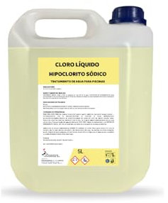 Hipoclorito de Sodio. Líquido para Piscinas - Saneamiento de Agua | Elimina Algas, Bacterias y Malos Olores | Uso Profesional y Doméstico | Alto Rendimiento