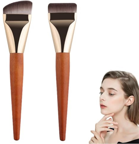 MKVZIYE 2pcs Super Thin Blade Foundation Brush, Pinceles de Maquillaje de Punta Plana, Pincel de Maquillaje Líquido,Pincel de Base de Maquillaje Ultra Delgado.