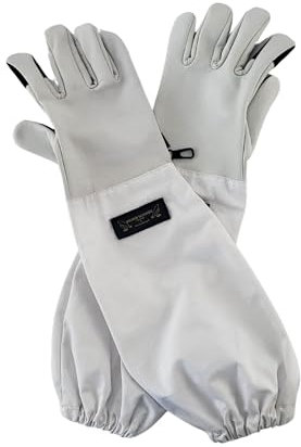 Imkerhandschuhe Basic Ziegenleder, grau/weiß, Größe 8-12, Handschuhe lang Größe 12(XXL)