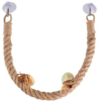 Échelle en Corde de Jute pour Reptiles, 55,9cm/65,6cm Jouets d'escalade pour Bernard-l'ermite, avec Ventouses et Crochet Perchoir en Coton pour Lézards, Geckos, Serpents, Oiseaux