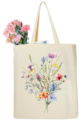Ysound Borsa Tote Bag in Tela, Borsa Shopper Donna, Borsa Tela con Fiori Primavera, Borse in Cotone 38x42x8 cm, Borsa Shopper Regali per Donna Amica Mamma per Compleanni, Festa Della Mamma