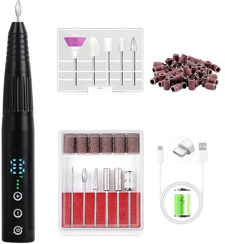 Electric Nail Drill 35000RPM,WEIKILLY Rechargeable Cordless Nail File,Professional Acrylic Gel Electric Nail Drill Machine for DIY Manicure and Pedicure,Portable Home Travel or Salon Use (Black)
