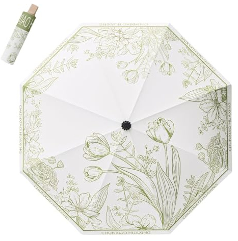 Meichoon Ombrello UV UPF50+ portatile, leggero, impermeabile, a doppio strato, design antivento, stile retrò/classico floreale, vintage, per donne, viaggi e uso quotidiano