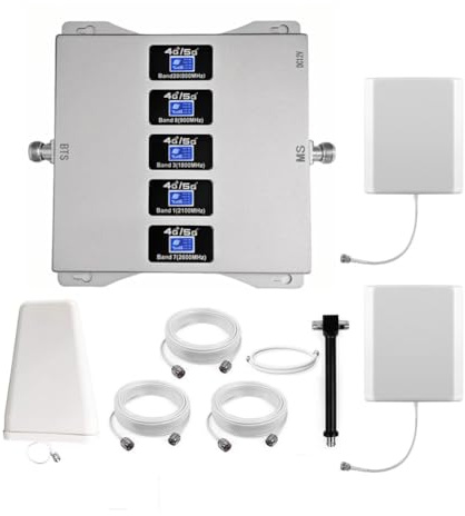 KKBSTR Amplificador 4G 5G Amplificador Señal Movil, 5 Bandas B1(N1)/B3(N3)/B7/B8/B20, Dos Antenas Interiores