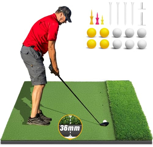 Joloofu Dual-Turf Golf Mat 36MM: 5x4ft Heavy-Duty Golf Hitting Mats Practice Outdoor/Indoor, High-Density Artificial Turf Training Matt for Garage Chipping Driving Swing, Ideal Gifts for Men Dad