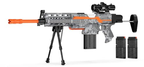 FoMass Pistola de Juguete eléctrica Sniper, 3 Modos, Pistola de Espuma de Juguete automática con Alcance, 2 revistas, 100 Dardos, Rifle de Francotirador eléctrico de Juguete para niños Grey