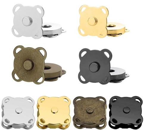 8 Sets Magnetic Snaps Button, 15mm Magnetic Snap Closures Fasteners Snap Buttons Sewing on Snaps for Clothes Bag Leather DIY Handbag Purse Wallet Craft, Bronze (Black, Silver, Gold, Bronze)