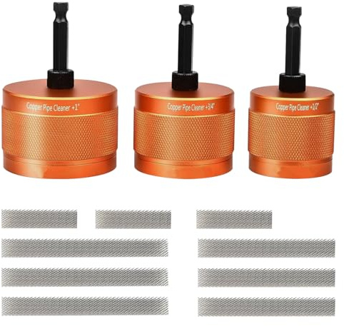 Set de nettoyage pour tuyaux en cuivre, 1/2, 3/4, 1 brosse de nettoyage pour tuyaux métalliques avec tige hexagonale de 1/4 et soies pour nettoyer, polir, enlever la peinture et la rouille des