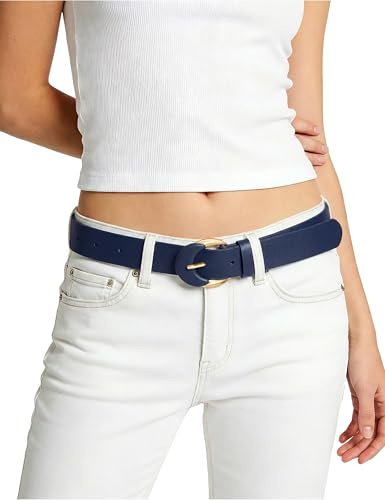 WHIPPY Casual Leather Belt for Women, Unique Buckle Candy Color, Ladies Fashion Belt for Jeans Pants Dresses, Navy S