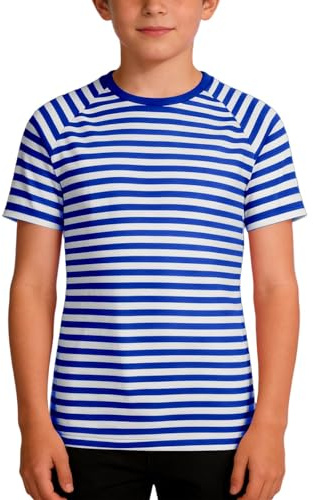 Camiseta de manga corta con rayas de carnaval para niños, camiseta gráfica colorida y festiva, camiseta cómoda de tejido mixto para niños, camiseta divertida de ocio