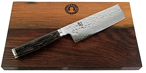 Kai Shun Premier Tim Mälzer Nakiri Coltello ultra affilato damascato Giappone, 14 cm, TDM 1742 + tagliere in legno massello di rovere 30 x 18 cm