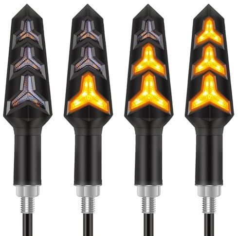 Kinstecks 4PCS Motorcycle Indicators Flowing Turn Signal Lights Motorbike Turning Indicators 12V 12 LEDs Bulbs for Motorcycle Motorbike Scooter Quad Cruiser Off Road-Y Shape