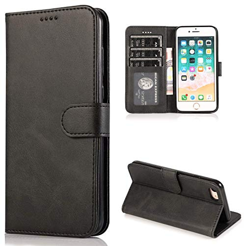 CTIUYA Coque pour iPhone SE 2022 / iPhone SE 2020 /iPhone 8/iPhone 7 Etui Cuir Portefeuille à Rabat Flip Case Housse avec Porte Carte Magnétique Protection Complète Étui,Noir