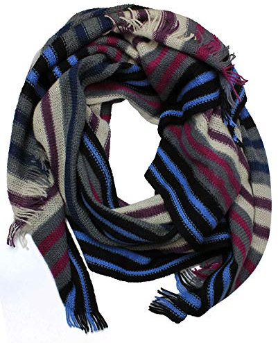 Rotfuchs Produktbild Bufanda de lana Bufanda de punto XXL Bufanda de mujer Bufanda de invierno Bufanda de hombre rayas azul violeta 180 x 45 cm