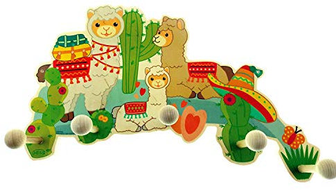 Hess Holzspielzeug 30348 - Garderobe aus Holz, Serie Lama, mit 5 Haken, für Kinder, ca. 35 x 21 x 6,5 cm groß, handgefertigt, als Blickfang in jedem Kinderzimmer und Flur