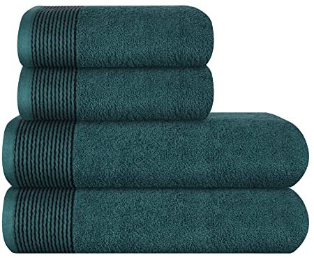 GLAMBURG Ultra Soft 4er-Pack Handtuch-Set, Baumwolle, enthält 2 übergroße Badetücher 70 x 140 cm, 2 Handtücher 50 x 90 cm, für den täglichen Gebrauch, kompakt und leicht — Blaugrün