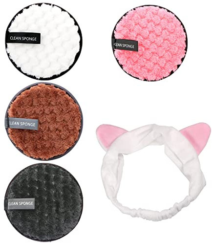 TSLRSA 5 Pcs Waschbare Abschminkpads, Bio-Abschminkschwämme, wiederverwendbare Reinigungsschwämme, Korallensamt-Abschminkhaarbänder, geeignet für Abschminken, Gesichtsreinigung