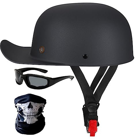Halbschalenhelm Motorradhelm ECE-Zulassung Baseball Cap Mit Fahrradbrille Fahrradvisier Cruiser Chopper Scooter Helm Herren Retro Motorrad Halbhelm MäNner Frauen Mofa Helm 57-62cm