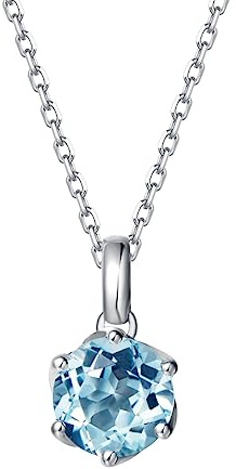 FANCIME Solide 14 Karat 585 Weiß Gold Kette mit Erstellter Aquamarin Anhänger, Mar Geburtsstein Halsketten Feine Geschenk Schmuck für Damen, Verstellbares Kette: 40 + 5 cm