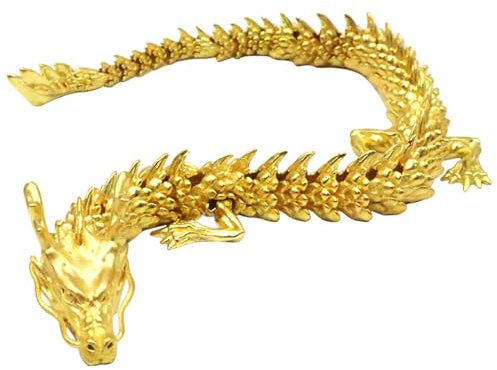 CHENRI Golddrache mit Beweglichen Gelenken, Chinesische Tierkreiszeichen Figuren Drachen Feng Shui Statue, Tierkreis Drachen Statuen, Drachenfigur Tischdeko für Haus Büro (L)