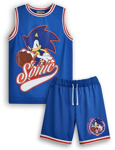 Sonic the Hedgehog Boys Baskettröja och Shorts Set | Barn Komplett Tvådelad Sportoutfit i Blått | Barnens paket