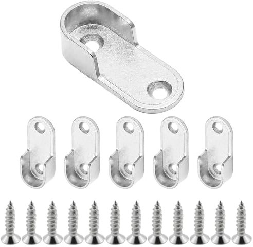 JEYORZY Soporte Barra Armario Ovalado Plateado, 6 Unidades con 12 Tornillos, Recubrimiento Brillante Doble Capa, Ideal para Armarios y Organizadores de Almacenamiento