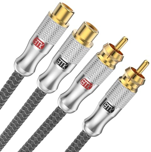 EMK Cavo di prolunga da 2 RCA maschio a 2 RCA femmina, cavo di prolunga audio stereo placcato oro, resistente, per home theater (1,5 m, argento)