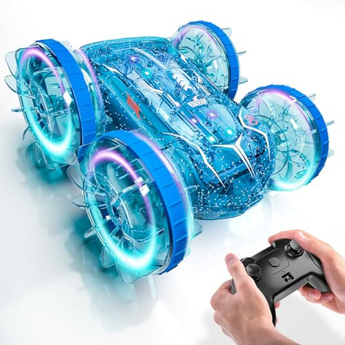 HahaGift Remote Control Cars Toys for 5 6 7 Year Old Boys Gifts - 2.4GHz RC Monster Truck with LED Lights - 360° Flips 4WD All Terrain Stunt Car - Pool Water Toys for Kids Boys age 4 5 6 7 8 9 10