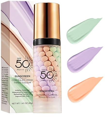 3 In 1Primer for Face Before Makeup,Sunscreen Isolation Cream, SPF 50, One Step Color Corrector Face Primer, Blurs Imperfections Oil Control & Moisturizing Skin Tone Correcting,Radiance Skin
