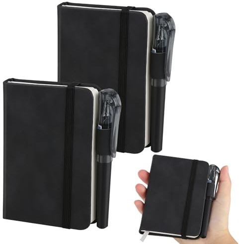 HOCUCHELAND 2 Pack Small Notebook, Small Notebooks Pocket Size with Pen, Leather A7 Notebook with Elastic Closure Band Bookmark, Portable Mini Notepads for Travel Business Work Meetings