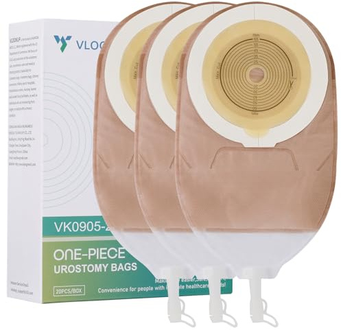 20 PCS Urostomy Bag Drainable Pouches with Measure Card, One Piece Ostomy Supplies for Colostomy Ileostomy Stoma Care, Cut-to-Fit, 65mm Max