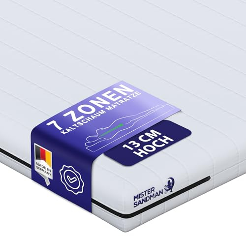Mister Sandman Matelas 90 x 200 cm – Mousse Froide Ergonomique 7 Zones de Confort – équilibré & Ferme – Réversible 2 Faces – Certifié Oeko-TEX – Fabriqué en Allemagne – Hauteur 13 cm