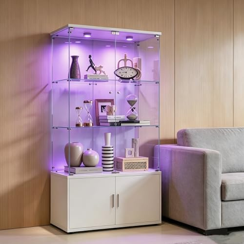 FOERPL Vitrine Exposition avec Éclairage LED et Armoire Rangement, 78x35x164 cm Vitrine de Collections sur Pied pour Salon,Bureau,Chambre