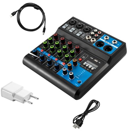 TONFEION Mini Audio Dj Mischpult, 5-Kanal Soundboard Console System, 48V Phantomspeisung mit Bluetooth USB MP3 Stereo, Professional Audio DJ Mixer, 5 Kanal Stereo Sound Mischkonsole