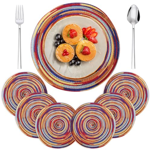 4 Piezas Manteles Individuales Trenzados Redondos, Salvamantel Redondo Trenzado, Bohemios Lavables Bajo Platos, Resistentes Al Calor y Antideslizante Manteles, para Hogares, Restaurantes, Hoteles