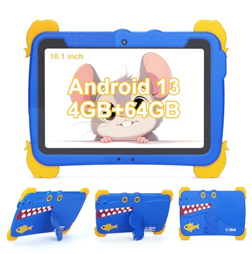 C idea 10,1 pollici per bambini tablet, 4 GB di RAM + 64 GB di ROM, schermo FHD 1280 x 800, batteria 6000 mAh, controllo genitoriale, Wi-FI, Bluetooth, tablet Android per bambini da 3 a 12 anni (blu)