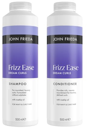 John Frieda Dream Curls Shampoo & Conditioner 500ml x2 | Curl Shampoo and Conditioner Duo, Frizz Ease Care, For Wavy Hair, Soft Definition