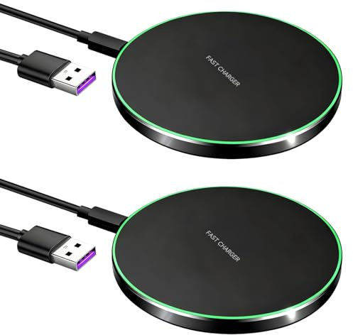 Lot de 2 chargeurs sans fil Qi inductifs 20 W pour iPhone 16/15/14/13/12 Pro, Samsung Galaxy S23/S22/S21, AirPods 4/3/2, boîtier en métal, antidérapant, affichage LED