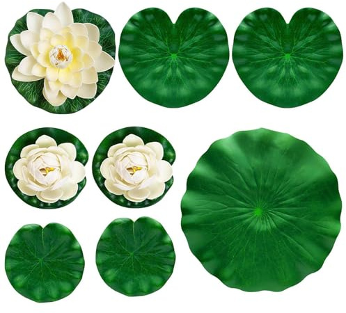 Konstgjorda blommor – 9- set | EVA-material liljedynor – flytande realistiska dammväxter för pool akvarium trädgårdsdekoration bröllopsfest