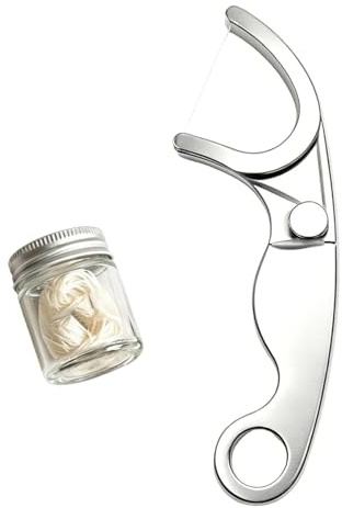 Supporto per filo interdentale in metallo in acciaio inox, portatile, riutilizzabile, ricaricabile, per adulti e bambini