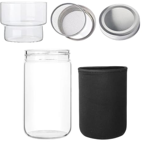 Sprout burk kit, ca. 770 ml (25,4 fl oz) bred munväxtbehållare med lock | Get odling kit med ljusskärmhylsa | inomhusfönster, , trädgård, , trädgårdsskötsel, hemmabruk